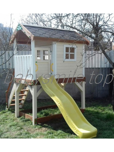Дитячий дерев'яний будиночок з гіркою 220 см і пісочницею