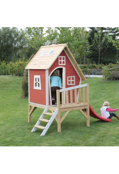Детский деревянный домик Фантазия с горкой